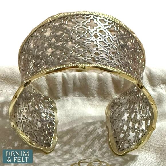 Kendra Scott Candice Statement Cuff Bracelet – Gold & Silver Filigree Adjustable - Picture 12 of 14